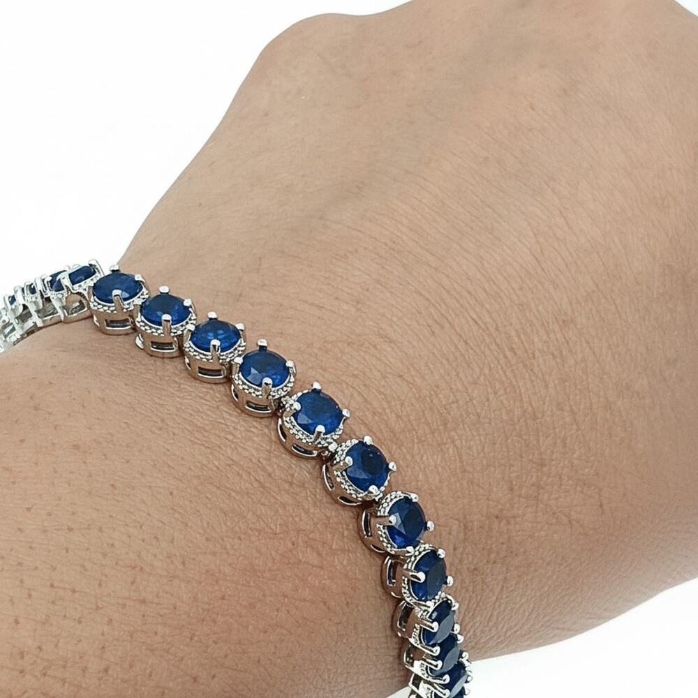 Tennis Bracelet in Silvertone Round Simulated Blue Diamonds